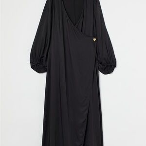 H&M Black Long-Sleeve Wrap Dress with Heart Accent